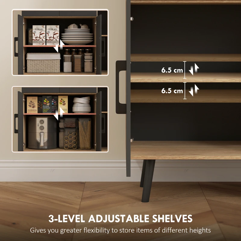 HOMCOM 176 cm Kitchen Cupboard with LED Lights - Oak and Black