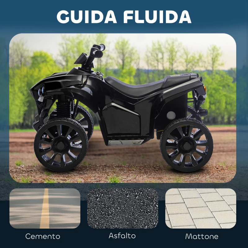 AIYAPLAY Quad Elettrico per Bambini ATV con Batteria Ricaricabile 6V, Fari LED e Musica, Età 3-6 Anni, Nero