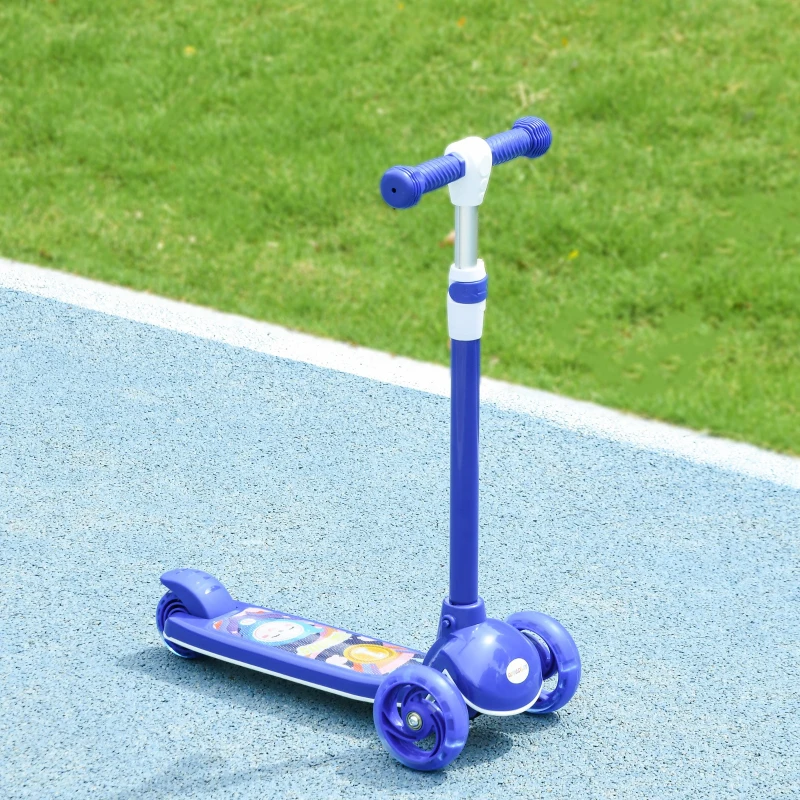 AIYAPLAY Trottinette enfant 3 Roues Lumineuses LED Hauteur Guidon réglable frein à Friction arrière de 2 à 6 ans Bleu