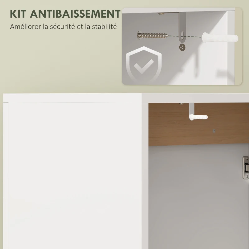 HOMCOM Meuble sous lavabo, meuble de salle de bain avec 2 portes à fermeture douce, 60 x 35 x 57,9 cm, blanc et bois naturel