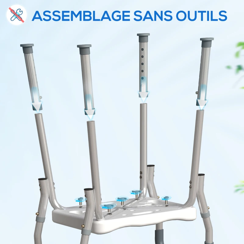 HOMCOM Tabouret de douche pour personnes âgées et handicapées avec accoudoirs, hauteur réglable, patins antidérapants, bleu