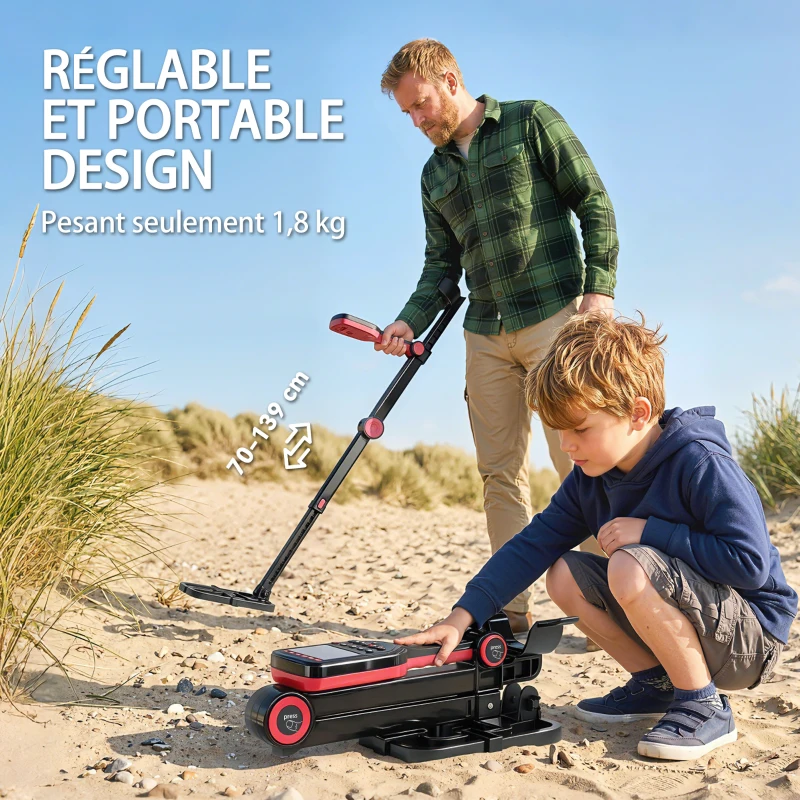 Outsunny Détecteur de Métaux, Bobine Étanche IP68 avec Écran LCD, 4 Modes, Haute Précision Hauteur Réglable, 139x26x30cm, Noir