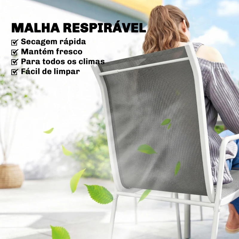 Outsunny Conjunto de Refeição de Jardim 7 Peças com Mesa de Vidro Temperado e 6 Cadeiras Empilháveis Cinzento