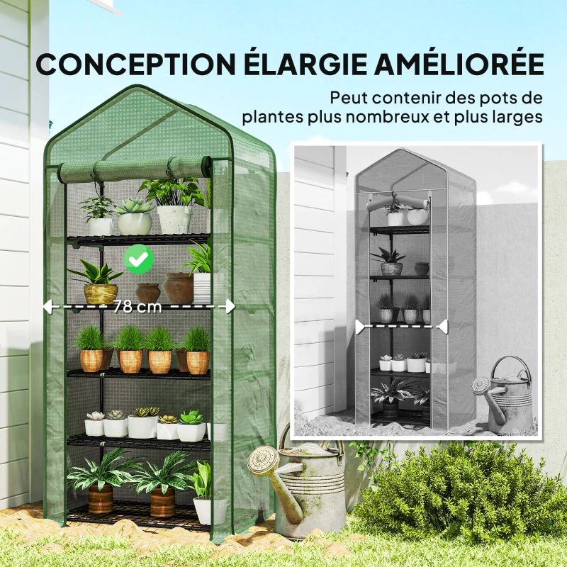 Outsunny Serre de jardin Serre 5 niveaux avec 1 porte enroulable, Bâche en PE Renforcée Résistante dim. 90L x 49l x 193H cm