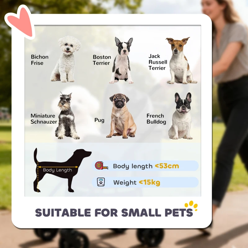 PawHut Pet Stroller, Foldable Dog Cat Stroller with Detachable Carrier, Wheels, Storage Basket, Secure Leash