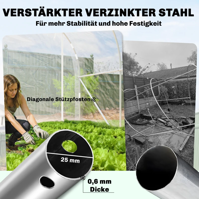 Outsunny Polytunnel-Gewächshaus, begehbares Gewächshaus mit verzinktem Stahlrahmen und UV-beständiger PE-Abdeckung, transparent
