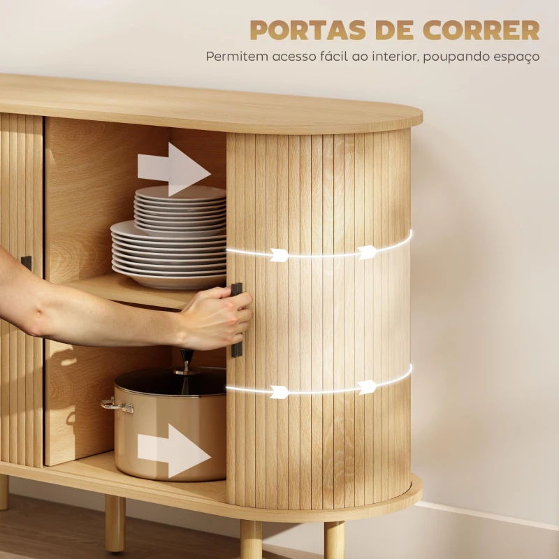 HOMCOM Aparador com Portas Tambor Deslizantes Design Moderno para Sala de Estar com 4 Compartimentos e Pés de Madeira 120x40x78 cm Carvalho