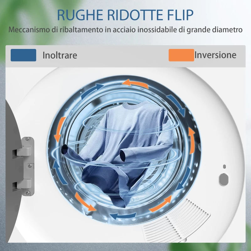HOMCOM Mini Asciugatrice Portatile 4 kg, Display LED, 800W, Carica Frontale, Fino 60℃, Impilabile/Parete/Autoportante, Timer, per Casa, Bianco