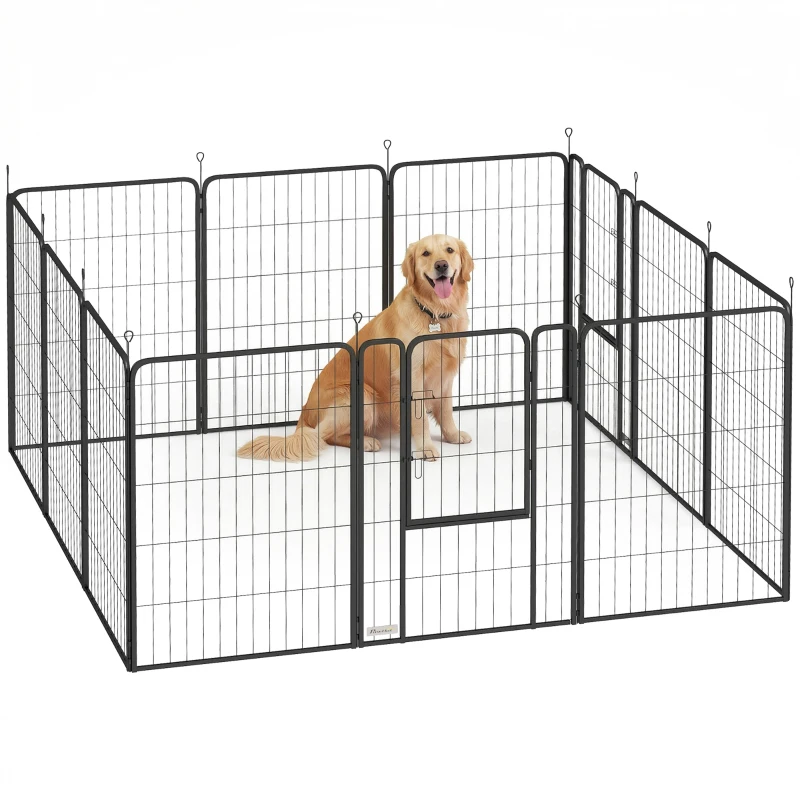 PawHut Parque para Perros de 12 Paneles de 100 cm de Altura con Puertas para Interior y Exterior Negro