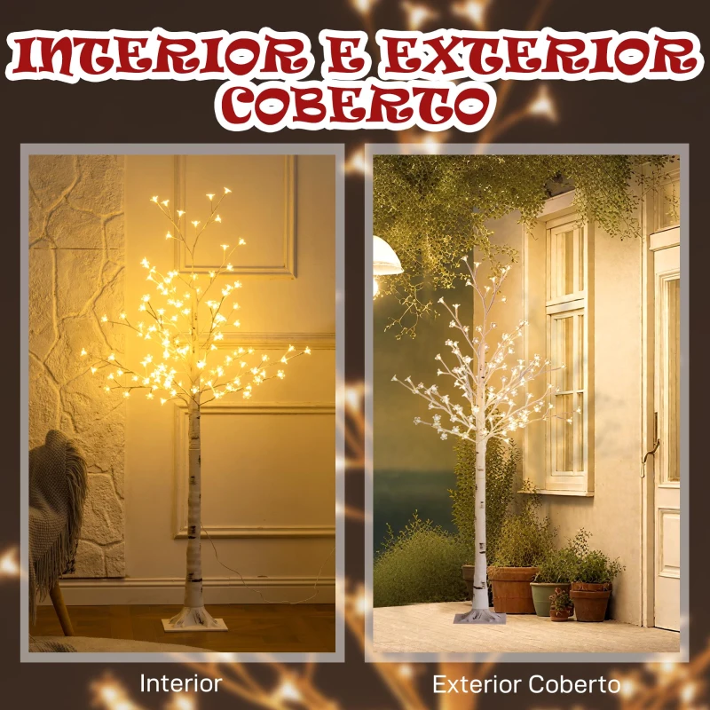 HOMCOM Árvore Cerejeira com 120 Luzes LED IP44 Banco Quente com Luz Ajustável em 3 Modos 21x21x150 cm Branco