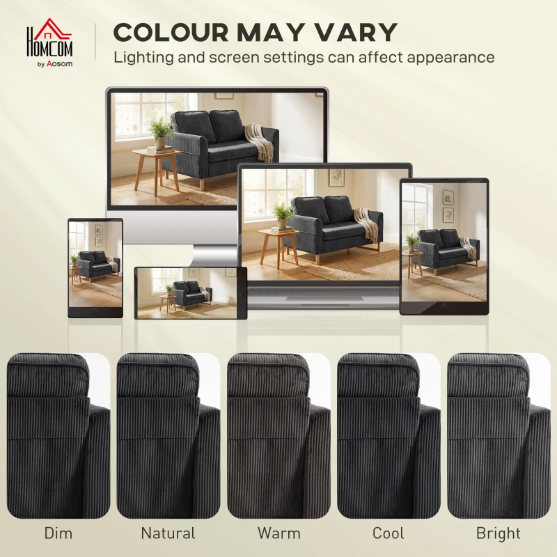 HOMCOM 2 Seater Sofa, 140 cm Loveseat Sofa with Spring Cushions, Metal Legs, 2 Pillows, Dark Grey