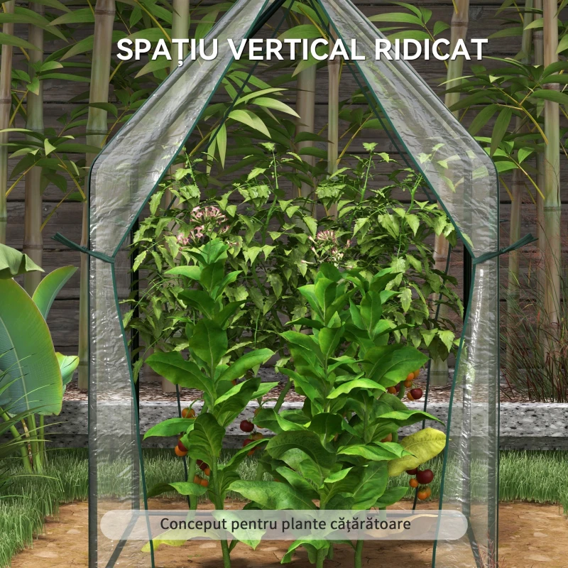 Outsunny Mini Seră de Grădină cu 2 Uși Rulabile și Acoperire din PE 90x90x145cm, Transparentă