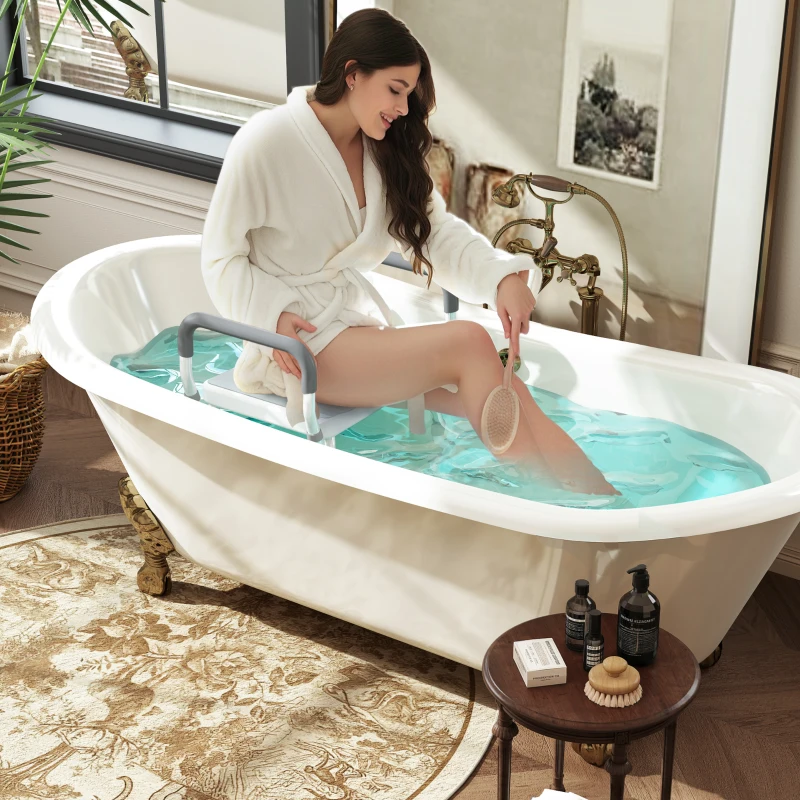 HOMCOM Tabouret de douche pour personnes âgées et handicapées avec accoudoirs, hauteur réglable, patins antidérapants, bleu