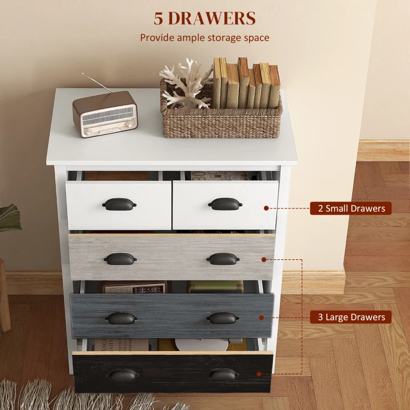 HOMCOM Chest of Drawers,5 Drawers Storage Cabinet Bedroom Clothes Closet Living Room Organizer