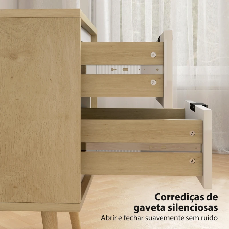 HOMCOM Conjunto de 2 Mesas de Cabeceira Modernas com 2 Gavetas de Deslizamento Silencioso Pés de Madeira 40x35x50 cm Branco Brilhante e Carvalho