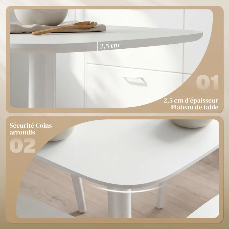 HOMCOM Table à manger pour 4 personne table de cuisine carrée style moderne avec plateau aspect bois, 70 x 70 cm, blanc
