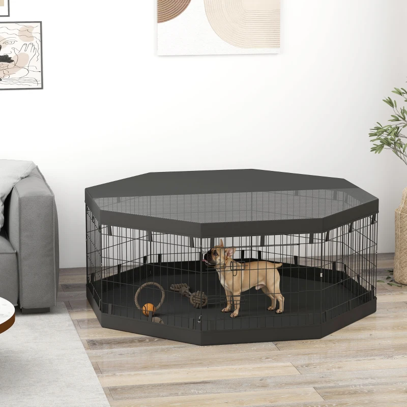 PawHut Parc pour chien enclos chien intérieur 8 panneaux pliables avec porte pour chiots acier 61l x 61H cm noir