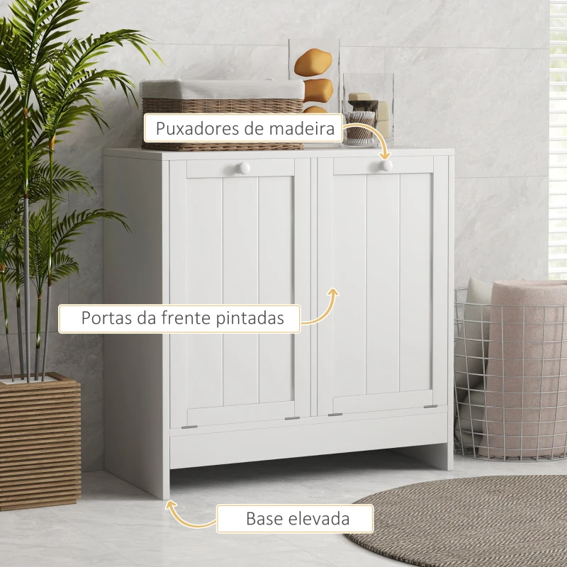 kleankin Armário de Casa de Banho com Cestos de Roupa Suja Móvel Roupa Suja com 2 Compartimentos 66x33x68 cm Branco