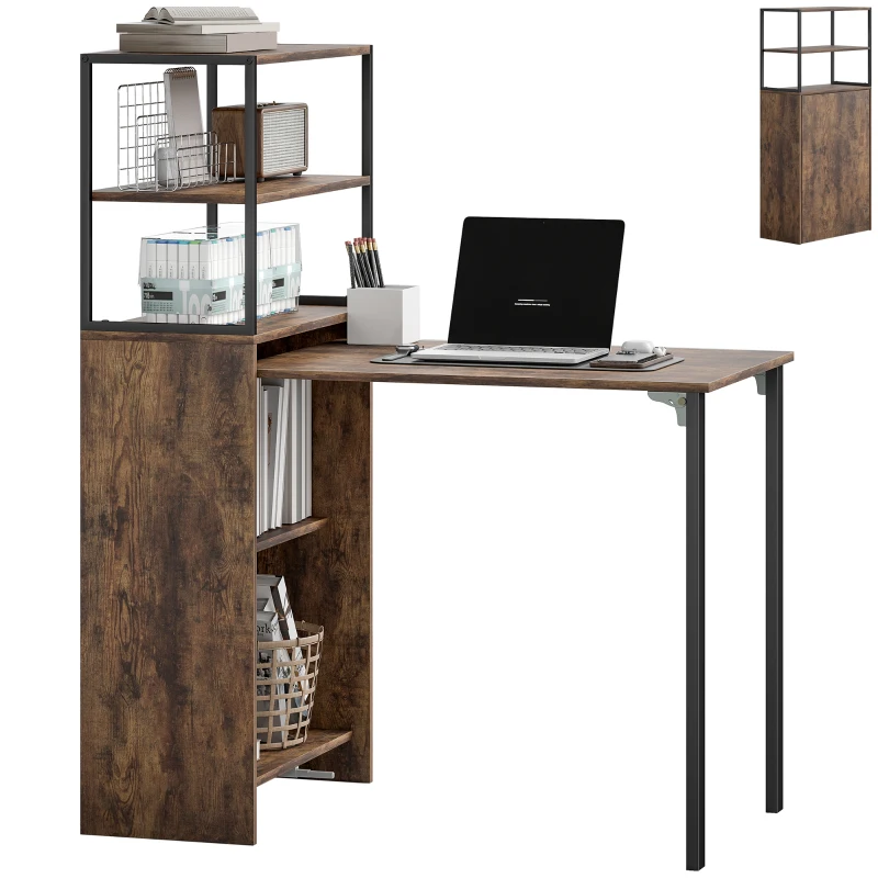 HOMCOM Folding Shelf and Work Table - Brown/Black