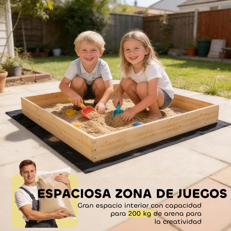 AIYAPLAY Arenero para Niños de Madera con Excavadora Arenero Infantil con Asiento Giratorio 360° y Forro 184x90x56 cm Natural