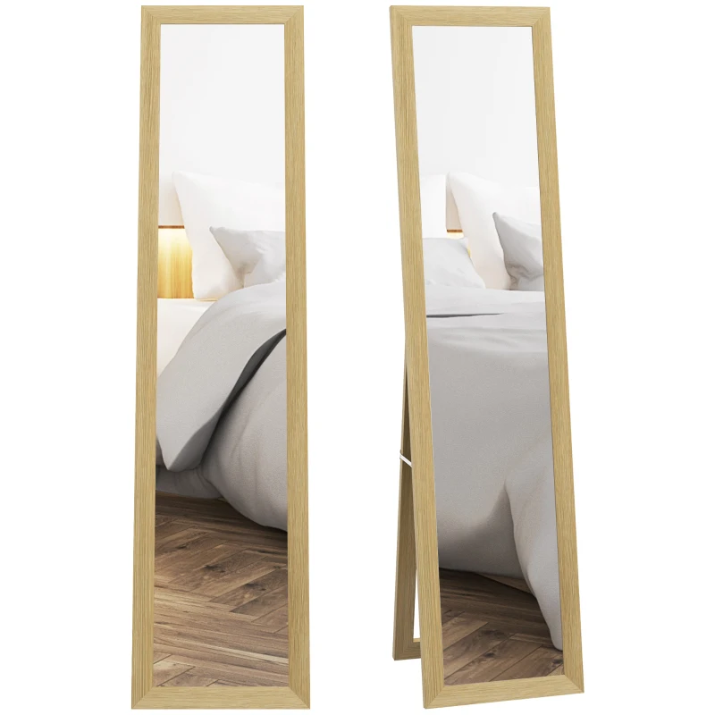 HOMCOM Full Length Mirror, 37 x 157 cm, Hanging or Freestanding, Rectangular Glass Full Body Mirror with Frame for Living Room, Bedroom, Cloakroom, Natural