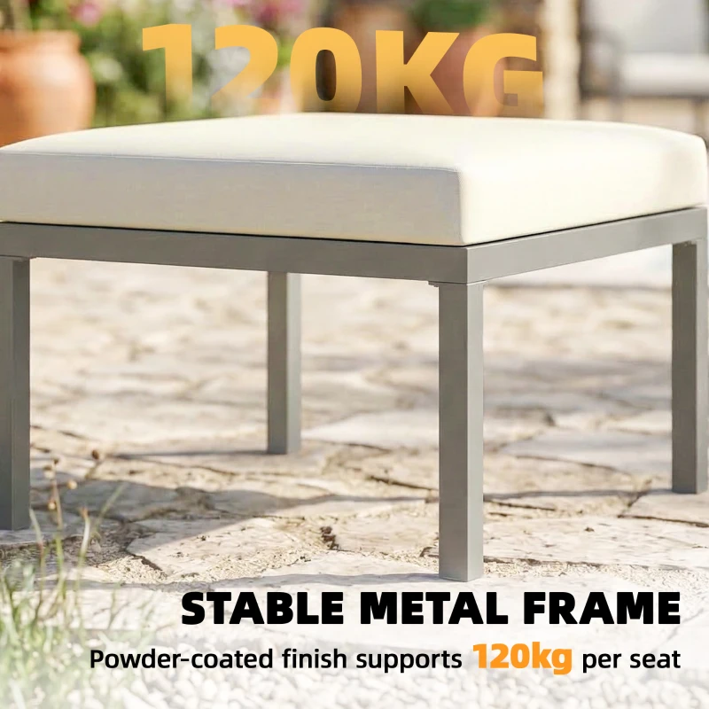 Outsunny 3 Piece Garden Dining Set, Outdoor Patio Furniture with 3 Seater Sofa, Footstool, Coffee Table and Cuhsions