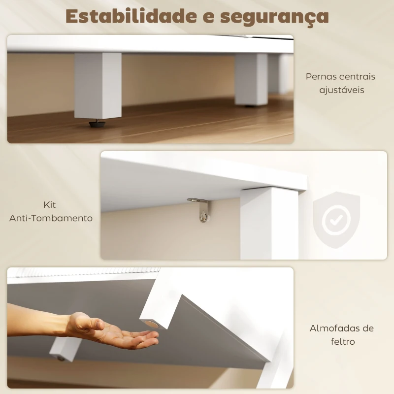 HOMCOM Móvel de TV Moderno com 3 Gavetas e 3 Prateleiras Abertas para Televisores de 43-55 Polegadas 120x39,5x50 cm Branco
