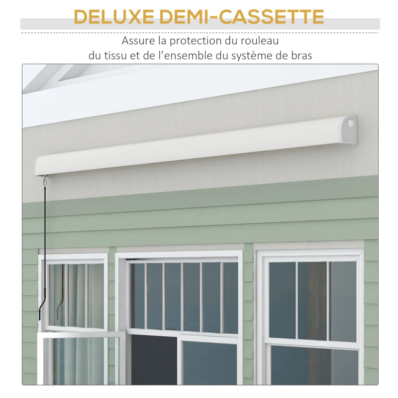 Outsunny Store banne motorisé, store banne électrique, angle réglable 14°-30°, avec télécommande manivelle, 4 x 3 m, gris clair