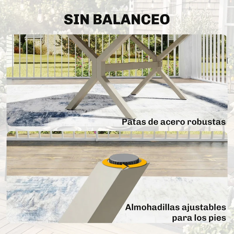 Outsunny Mesa de Comedor Exterior Extensible 154/214 cm para 8-10 Personas de Aluminio Acero con Tapa Imitación Madera Gris