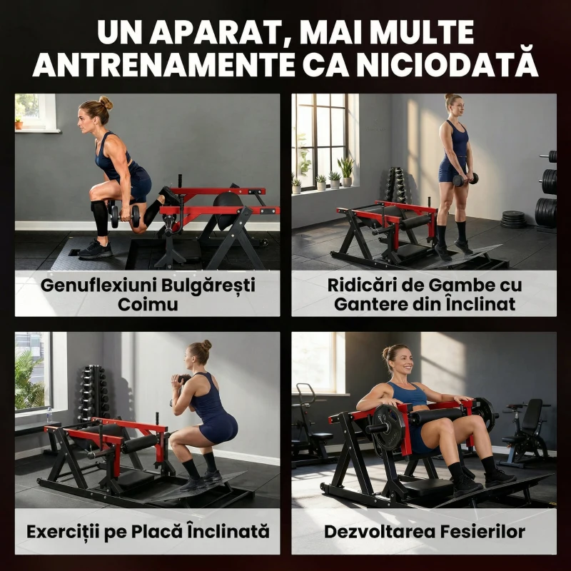 SPORTNOW Aparat Hip Thrust, Aparat Fesieri cu Suport pentru Greutăți, Platformă Reglabilă, Perne, Trainer Multifuncțional pentru Fesieri cu Roți, Capacitate 270 kg, Antrenament Fesieri și Abdominali Acasă