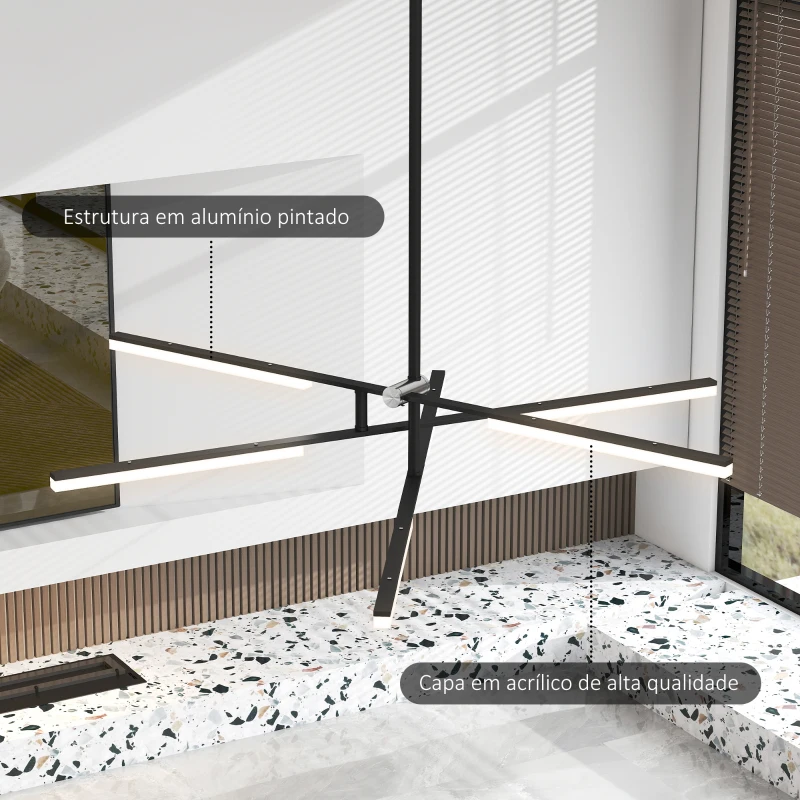 HOMCOM Candeeiro Suspenso Moderno Candeeiro de Teto LED com Ângulo de Luz Ajustável Pantalla de Acrílico Ø100x79 cm Preto