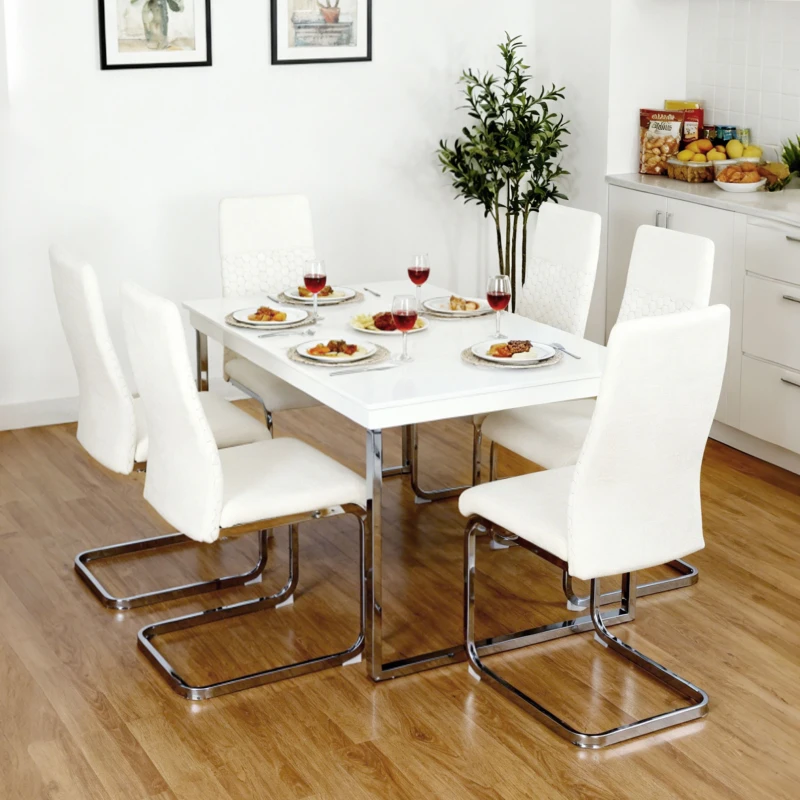HOMCOM Conjunto de 4 Cadeiras de Sala de Jantar com Assento Acolchoado e Pés de Metal Cadeiras Cantilever Modernas 45x61x98 cm Creme