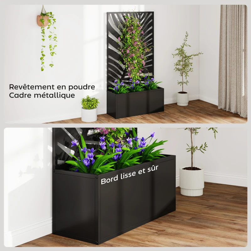 Outsunny Jardinière avec treillis, bac à fleurs avec brise-vue en métal, pour cour, jardin, balcon, 61 x 23 x 113 cm, noir