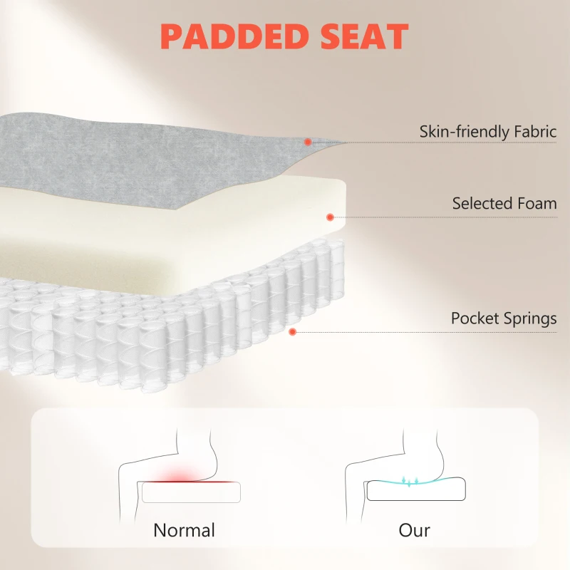 Scaun Ergonomic HOMCOM, Spătar Înalt, Tapițat în Catifea Imprimată, Cotiere Rabatabile, Alb Crem