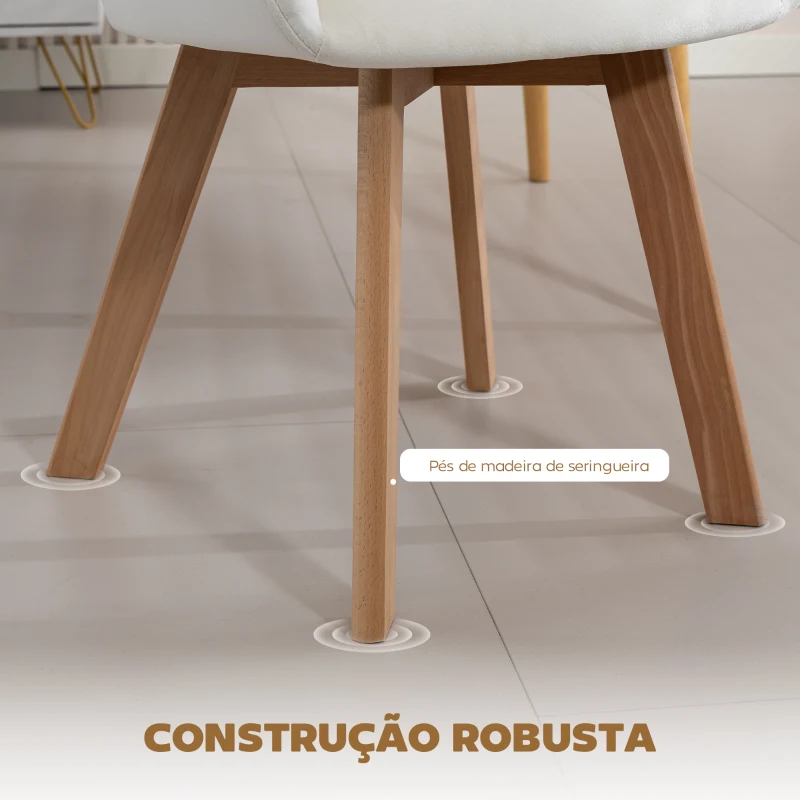 HOMCOM Conjunto de 2 Cadeiras de Jantar Modernas Estofadas em Veludo com Pernas de Madeira 54x57x80 cm Creme