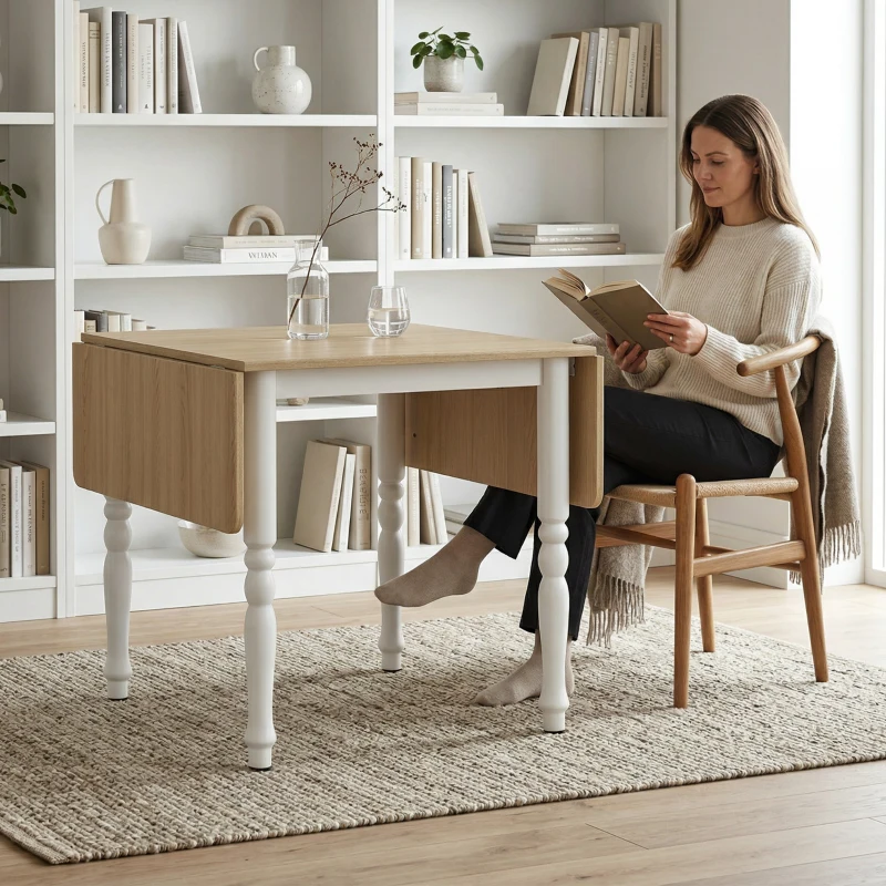 HOMCOM Masă pliabilă pentru 4 până la 6 persoane 74-134 cm, masă de bucătărie cu 2 abătătoare, picioare din oțel, lemn natural