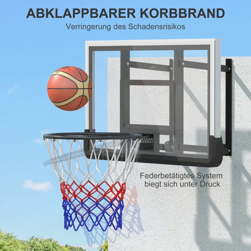 SPORTNOW Basketballkorb für Wandmontage, gefederter Korb, bruchsichere Rückwand, Schwarz(m-6)