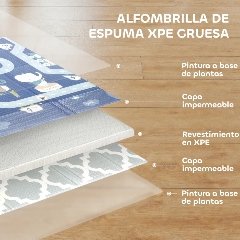 AIYAPLAY Alfombra Bebé Acolchada Plegable Reversible 202x180,5x1 cm Laterales Abatibles Impermeable Multicolor