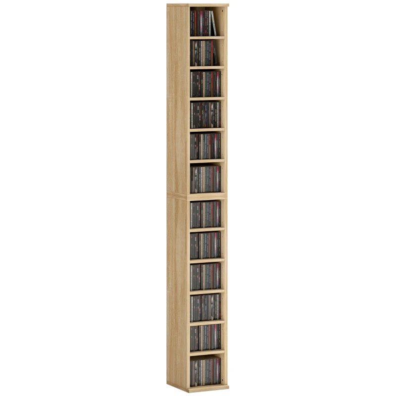 HOMCOM Set of 2 CD Media Display Shelf Unit Tower Rack with Adjustable Shelves, Natural