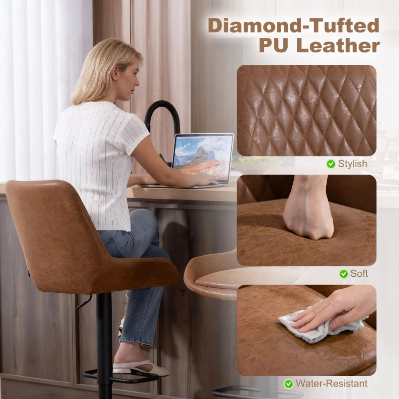 HOMCOM Set of Two Faux Leather Retro Bar Stools - Orange