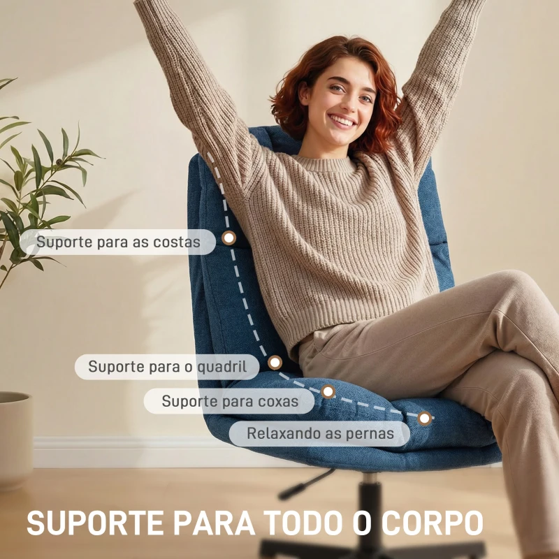 HOMCOM Poltrona de Sala Poltrona Giratória 360° Poltrona Relax com Altura Ajustável Assento Largo 63x75x92-102 cm Azul Escuro