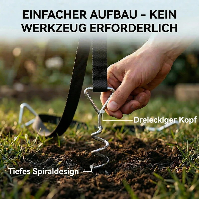 SPORTNOW Bodenanker Schraube 4er Set 32 cm spiralförmige Trampolin Pfähle Anker mit Dreiecksgriff, verstellbare Gurte Silber
