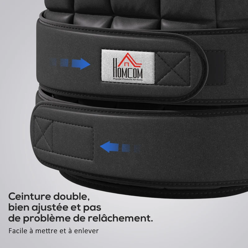HOMCOM Gilet lesté réglable veste lestée 10 Kg max. poids amovibles entrainement musculation exercice boxe oxford 50x60cm noir