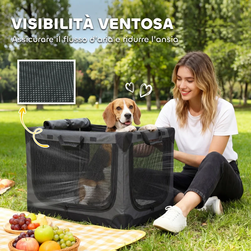 PawHut Trasportino Morbido per Cani e Gatti Pieghevole con Cuscino, Copertura Lavabile, Porte, in Oxford Traspiranti 600D, 76x54x54 cm, Verde