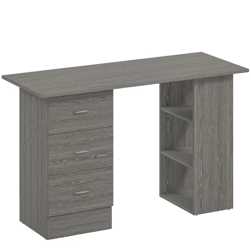 HOMCOM Bureau d'ordinateur réversible, table informatique avec 3 tiroirs et 3 étagères ouvertes, 120 x 49 x 72 cm, gris
