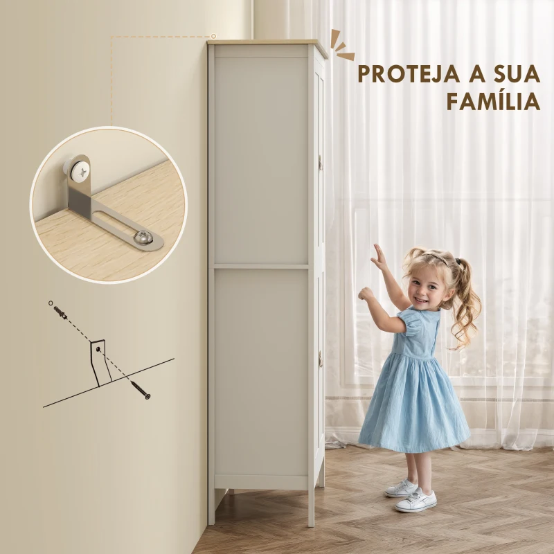 HOMCOM Armário de Cozinha com Luz LED Sensor de Movimento Móvel Auxiliar de Cozinha com Iluminação Regulável em 3 Cores 4 Portas e Prateleiras Ajustáveis 80x40x176,5 cm Branco