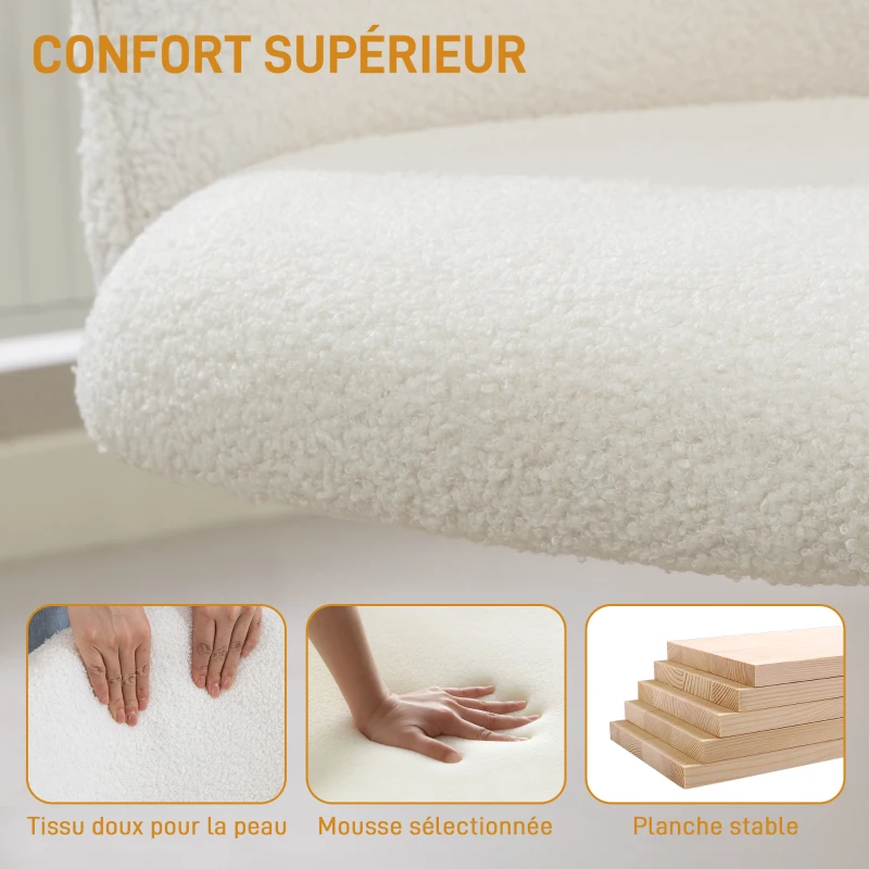 HOMCOM Chaise de bureau, fauteuil de bureau ergonomique réglable en hauteur, siège pivotante, piètement en acier, crème