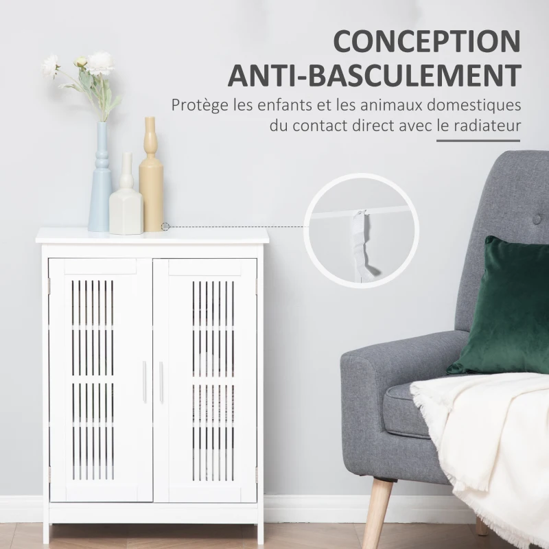 kleankin Meuble salle de bain, armoire salle de bain sur pied à 3 niveaux, double porte et étagère réglable, 60x30x80cm, blanc