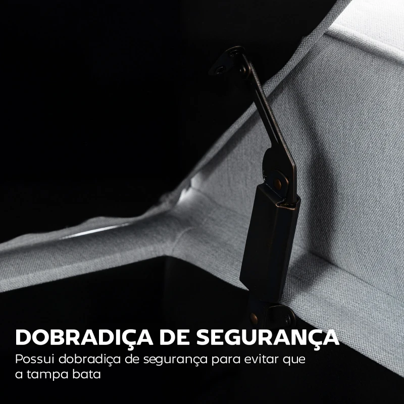 HOMCOM Banco de Armazenamento Estofado em Linho com Tampa Abatível e Pés de Madeira 120x45x54 cm Cinza Claro
