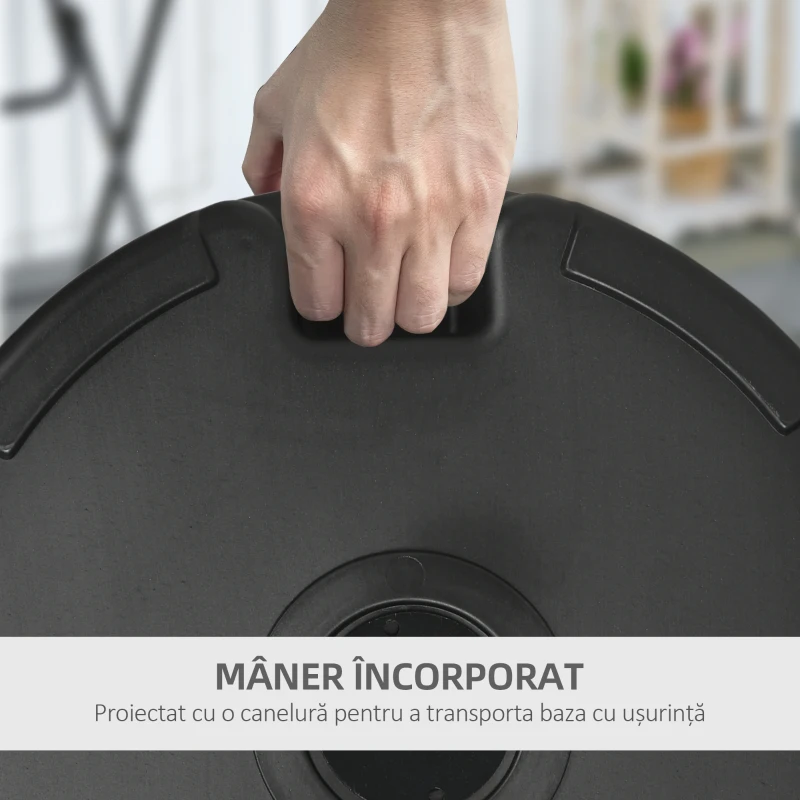 Outsunny Bază pentru Umbrelă de Soare Rotundă din Plastic, Umplibilă cu Apă și Nisip pentru Stâlpi de 38-48 mm, Ø56 cm, Negru